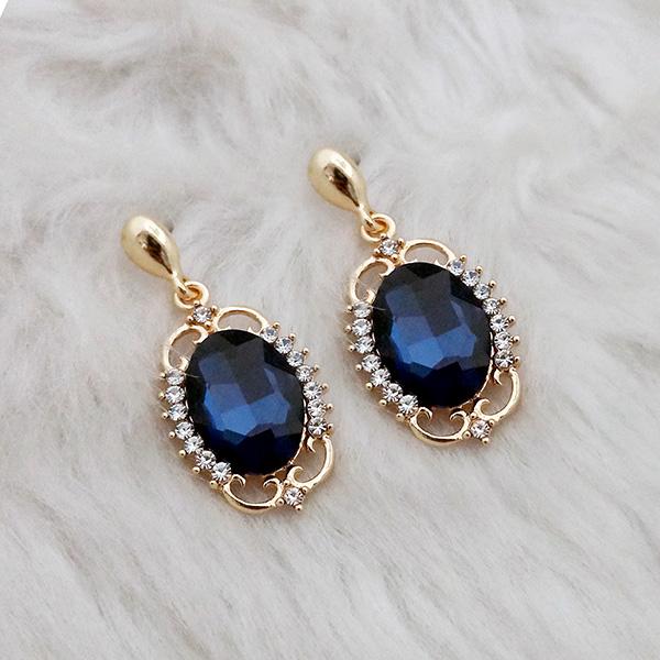 Kriaa Blue Crystal Stone Gold Plated Dangler Earrings - 1313640C