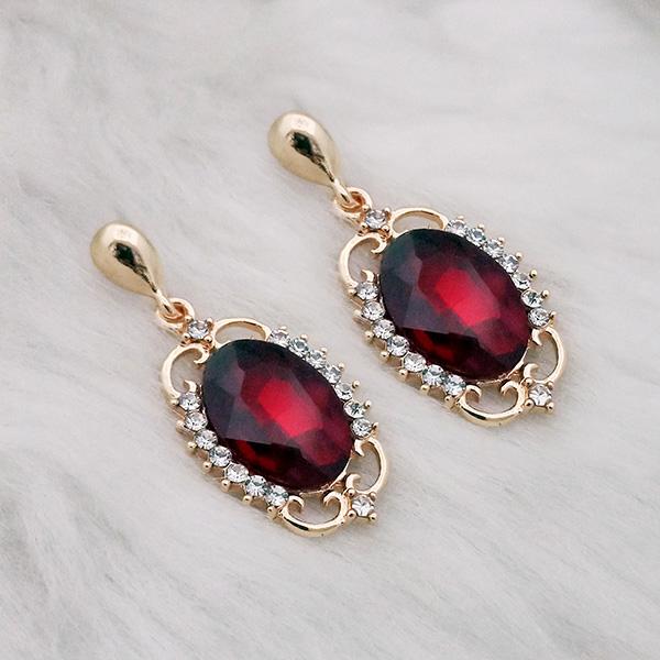 Kriaa Maroon Crystal Stone Gold Plated Dangler Earrings - 1313640F