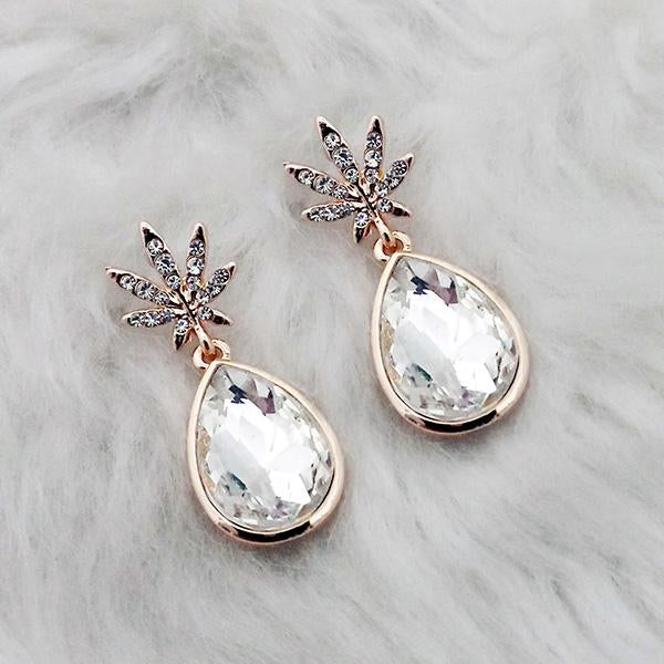 Kriaa White Crystal Stone Gold Plated Dangler Earrings - 1313641B