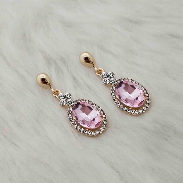 Kriaa Pink Crystal Stone Gold Plated Dangler Earrings - 1313642A