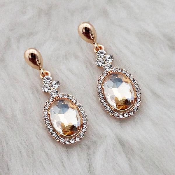 Kriaa Brown Crystal Stone Gold Plated Dangler Earrings - 1313642D