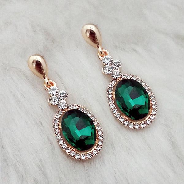 Kriaa Green Crystal Stone Gold Plated Dangler Earrings - 1313642E