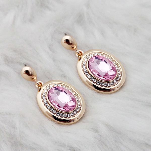 Kriaa Pink Crystal Stone Gold Plated Dangler Earrings - 1313643A