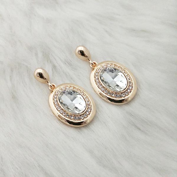 Kriaa White Crystal Stone Gold Plated Dangler Earrings - 1313643B