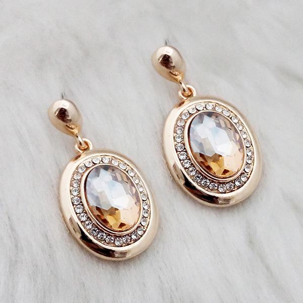 Kriaa Brown Crystal Stone Gold Plated Dangler Earrings - 1313643D
