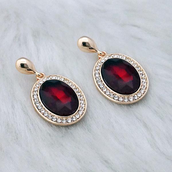 Kriaa Maroon Crystal Stone Gold Plated Dangler Earrings - 1313644F