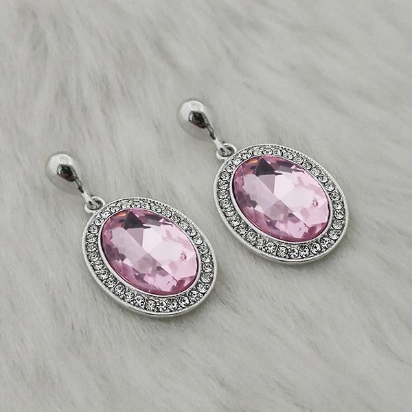 Kriaa Pink Crystal Stone Rhodium Plated Dangler Earrings - 1313645A