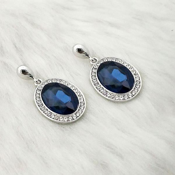 Kriaa Blue Crystal Stone Rhodium Plated Dangler Earrings - 1313645C