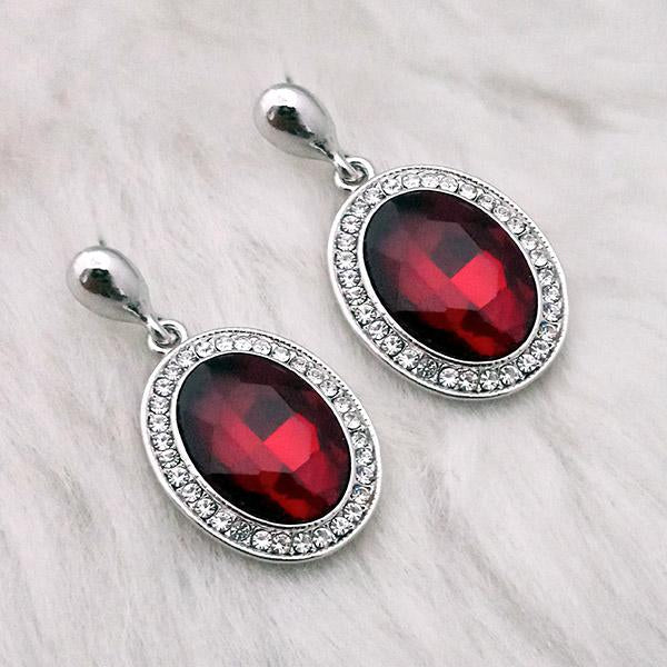 Kriaa Maroon Crystal Stone Rhodium Plated Dangler Earrings - 1313645F