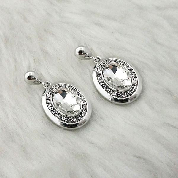 Kriaa White Crystal Stone Rhodium Plated Dangler Earrings - 1313646B