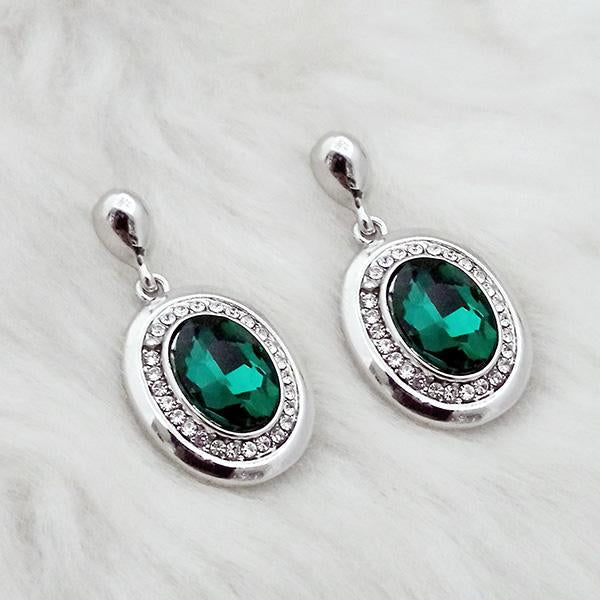 Kriaa Green Crystal Stone Rhodium Plated Dangler Earrings - 1313646E