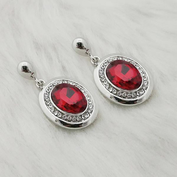 Kriaa Maroon Crystal Stone Rhodium Plated Dangler Earrings - 1313646F