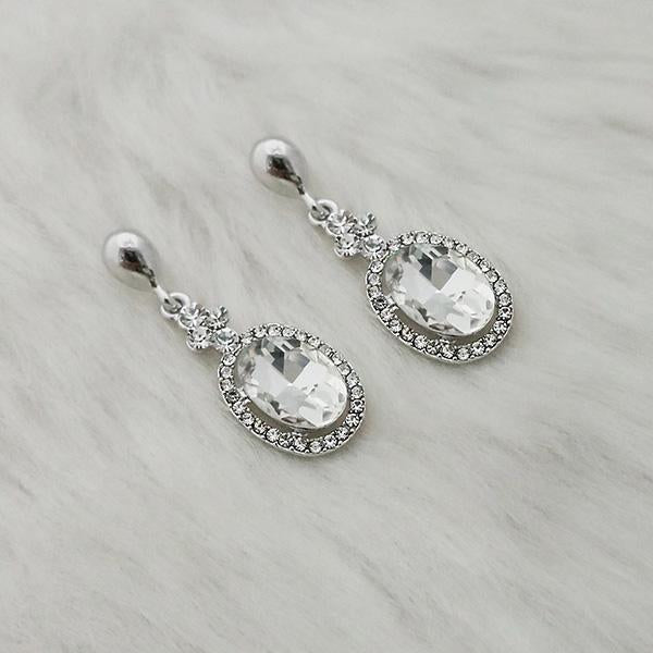 Kriaa White Crystal Stone Rhodium Plated Dangler Earrings - 1313647B