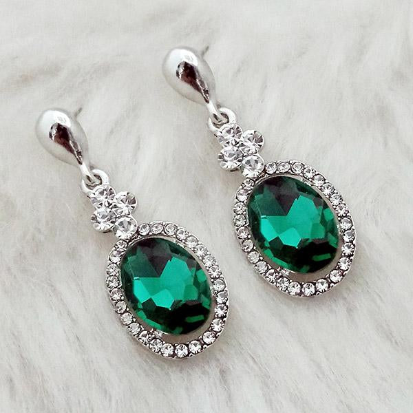Kriaa Green Crystal Stone Rhodium Plated Dangler Earrings - 1313647E