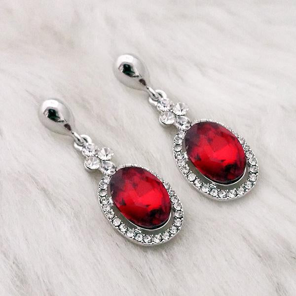 Kriaa Maroon Crystal Stone Rhodium Plated Dangler Earrings - 1313647F