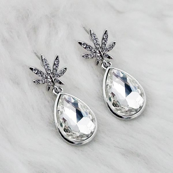 Kriaa White Crystal Stone Rhodium Plated Dangler Earrings - 1313648B