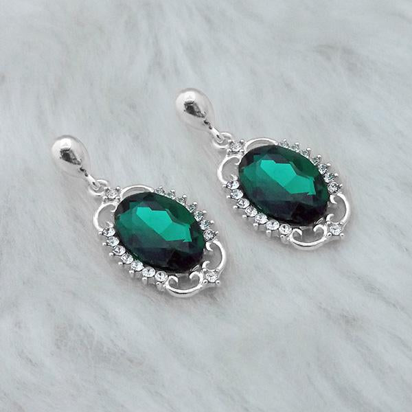 Kriaa Green Crystal Stone Rhodium Plated Dangler Earrings - 1313649E