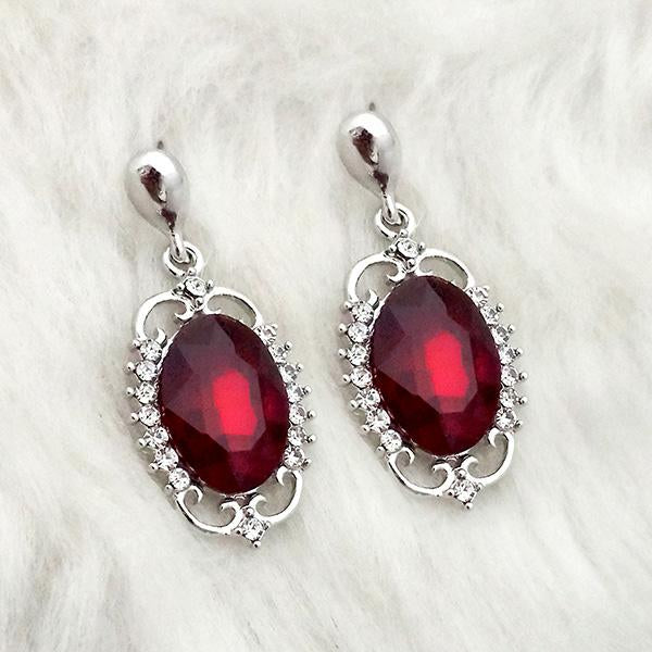 Kriaa Maroon Crystal Stone Rhodium Plated Dangler Earrings - 1313649F