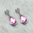 Kriaa Pink Crystal Stone Rhodium Plated Dangler Earrings - 1313650A