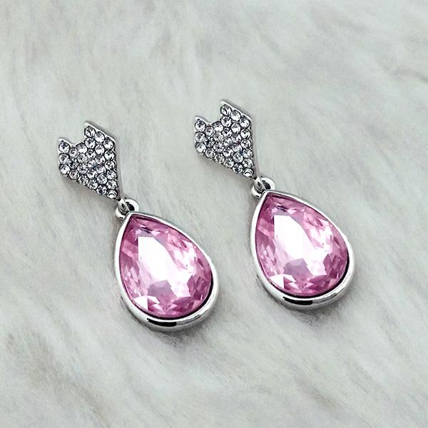 Kriaa Pink Crystal Stone Rhodium Plated Dangler Earrings - 1313650A