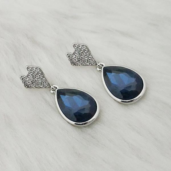 Kriaa Blue Crystal Stone Rhodium Plated Dangler Earrings - 1313650D