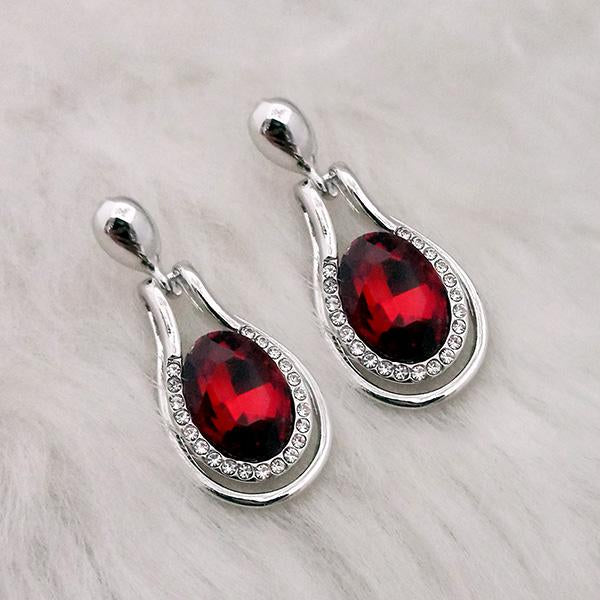 Kriaa Maroon Crystal Stone Rhodium Plated Dangler Earrings - 1313653F