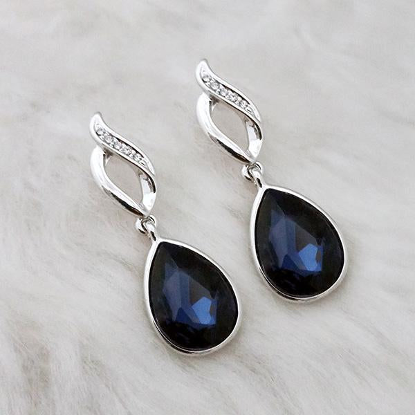 Kriaa Blue Crystal Stone Rhodium Plated Dangler Earrings - 1313654C