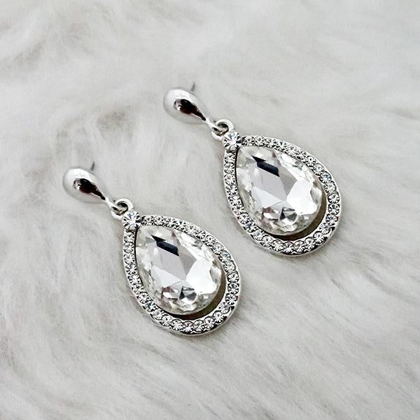 Kriaa White Crystal Stone Rhodium Plated Dangler Earrings - 1313655B