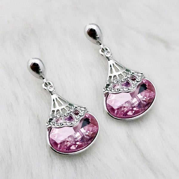 Kriaa Pink Crystal Stone Rhodium Plated Dangler Earrings - 1313656A