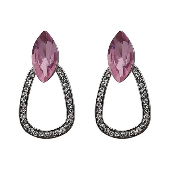 Kriaa Pink Crystal Stone Rhodium Plated Dangler Earrings - 1313657A