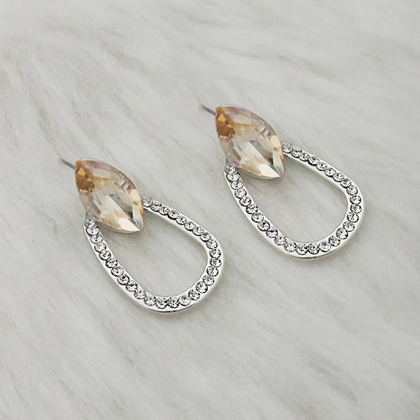 Kriaa Brown Crystal Stone Rhodium Plated Dangler Earrings - 1313657D