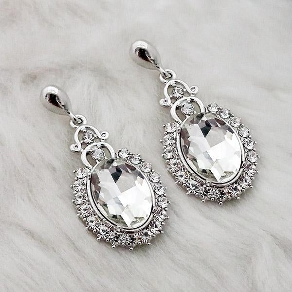 Kriaa White Crystal Stone Rhodium Plated Dangler Earrings - 1313658B