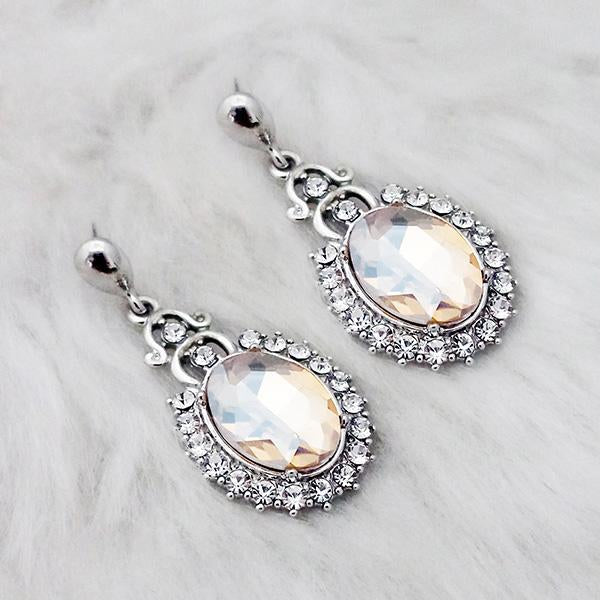 Kriaa Brown Crystal Stone Rhodium Plated Dangler Earrings - 1313658D