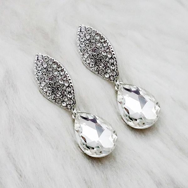 Kriaa White Crystal Stone Rhodium Plated Dangler Earrings - 1313659B