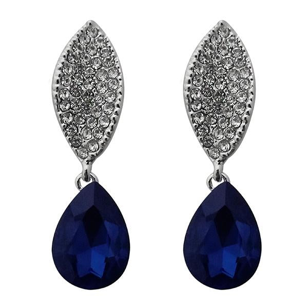 Kriaa Blue Crystal Stone Rhodium Plated Dangler Earrings - 1313659C