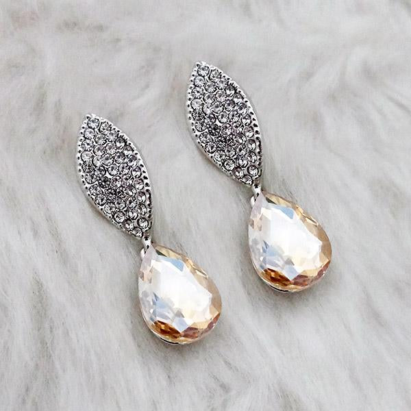 Kriaa Brown Crystal Stone Rhodium Plated Dangler Earrings - 1313659D