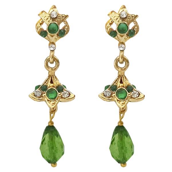 Kriaa Gold Plated Green Austrian Stone Jhumki Earrings - 1313701C