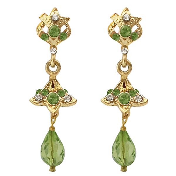 Kriaa Gold Plated Green Austrian Stone Jhumki Earrings - 1313701H