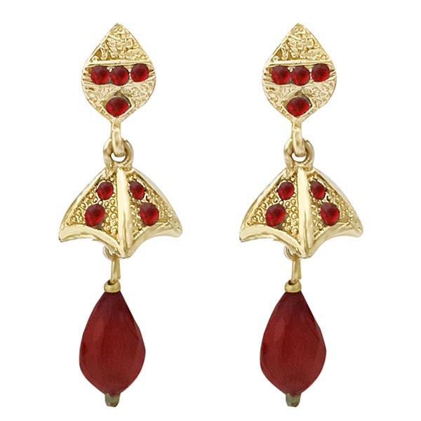 Kriaa Gold Plated Maroon Austrian Stone Jhumki Earrings - 1313702I