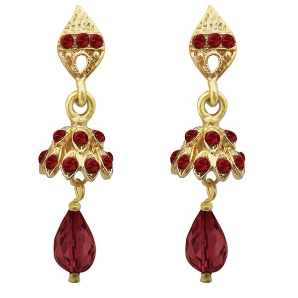 Kriaa Gold Plated Maroon Austrian Stone Jhumki Earrings - 1313703A