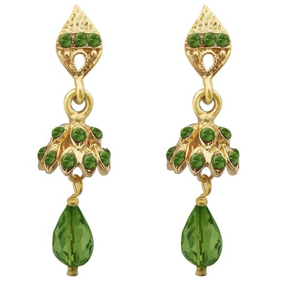 Kriaa Gold Plated Green  Austrian Stone Jhumki Earrings - 1313703C