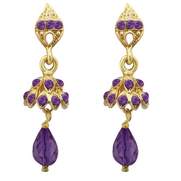 Kriaa Gold Plated Purple Austrian Stone Jhumki Earrings - 1313703E