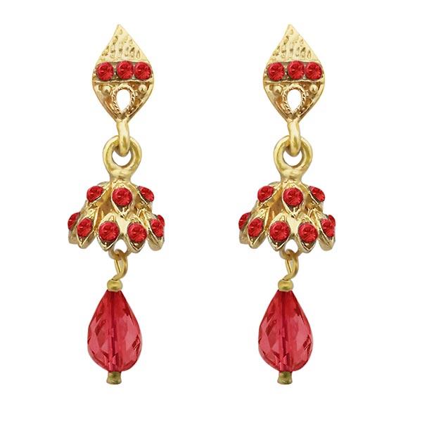 Kriaa Gold Plated Red Austrian Stone Jhumki Earrings - 1313703G