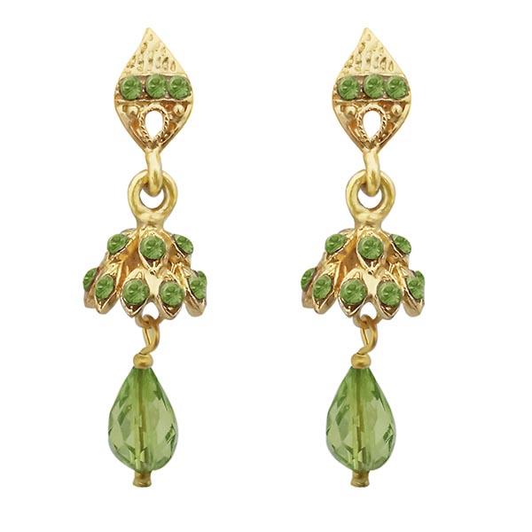 Kriaa Gold Plated Green Austrian Stone Jhumki Earrings - 1313703H