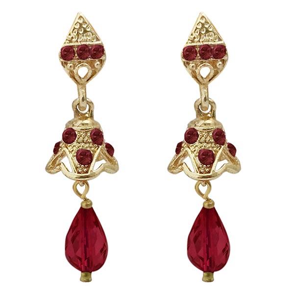 Kriaa Gold Plated Maroon Austrian Stone Jhumki Earrings - 1313704A