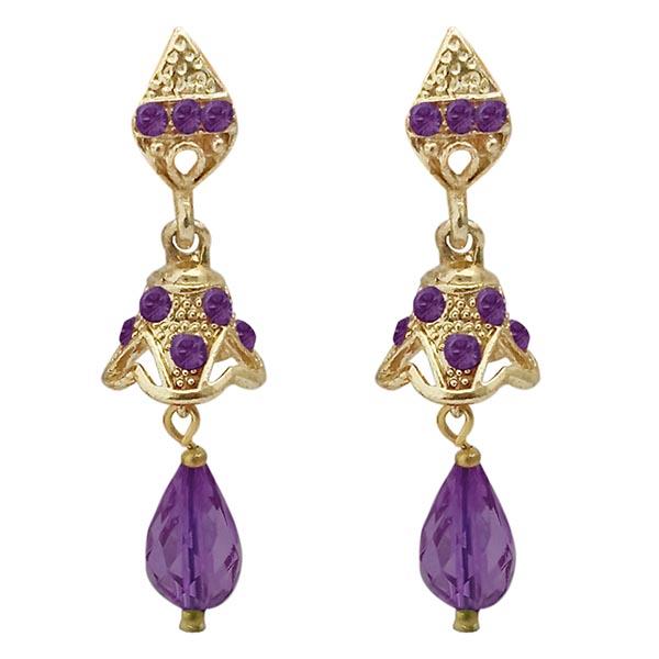 Kriaa Gold Plated Purple Austrian Stone Jhumki Earrings - 1313704D