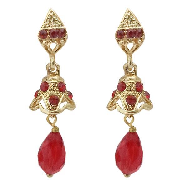 Kriaa Gold Plated Red Austrian Stone Jhumki Earrings - 1313704E