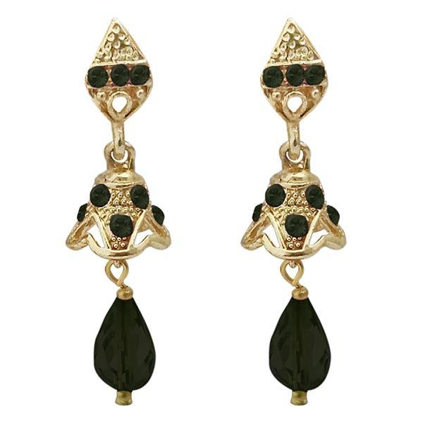 Kriaa Gold Plated Green Austrian Stone Jhumki Earrings - 1313704I