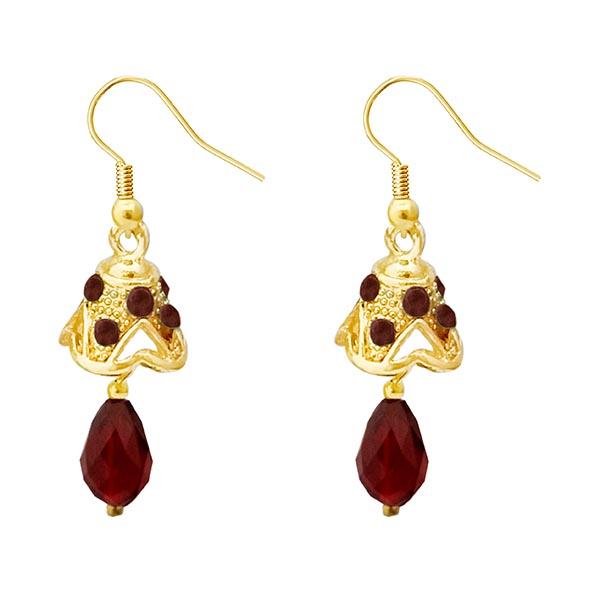 Kriaa Gold Plated Maroon Austrian Stone Jhumki Earrings - 1313706A