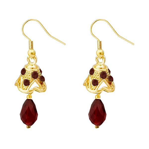 Kriaa Gold Plated Maroon Austrian Stone Jhumki Earrings - 1313706A